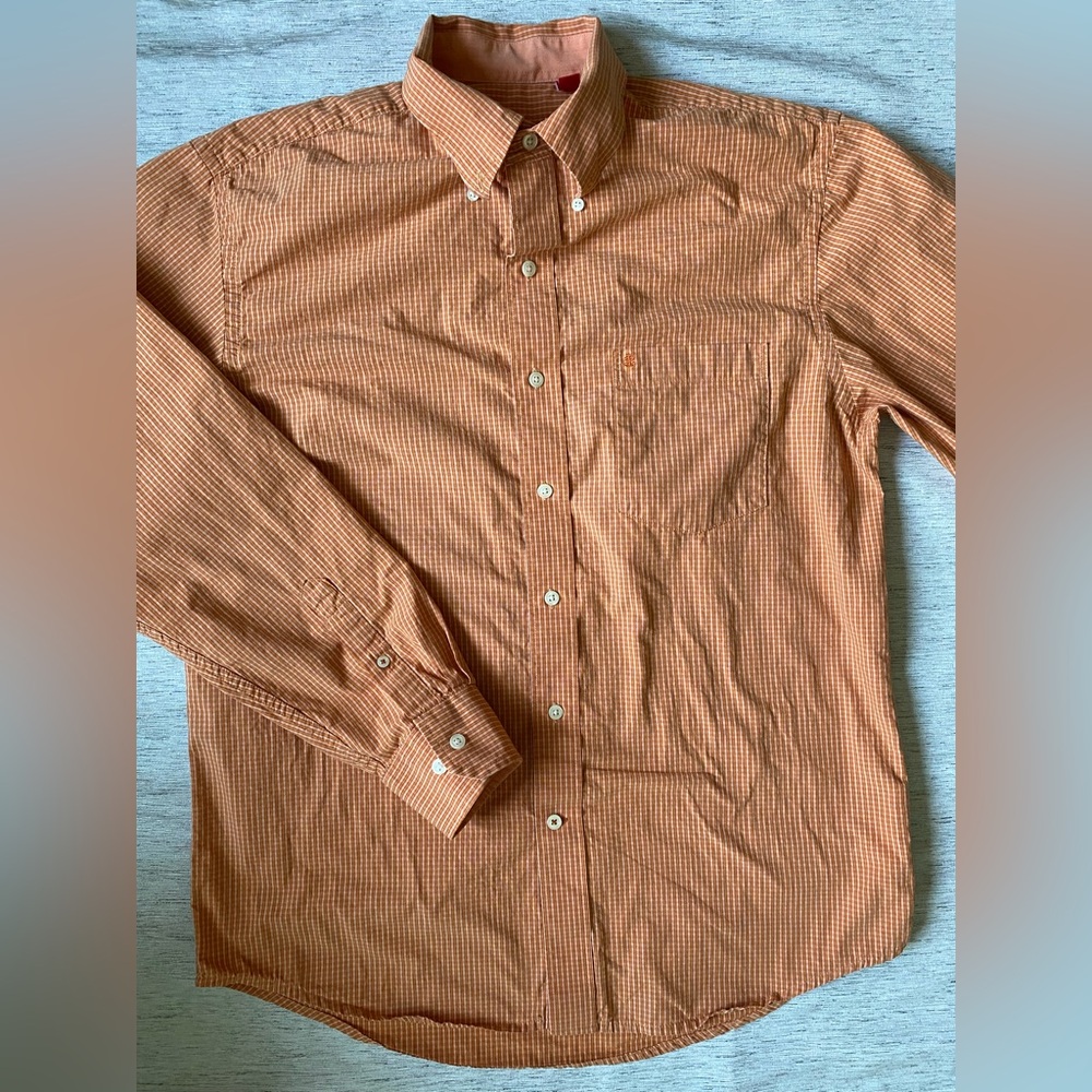 Izod Men's Button-Down Small Orange Check Shirt Size M